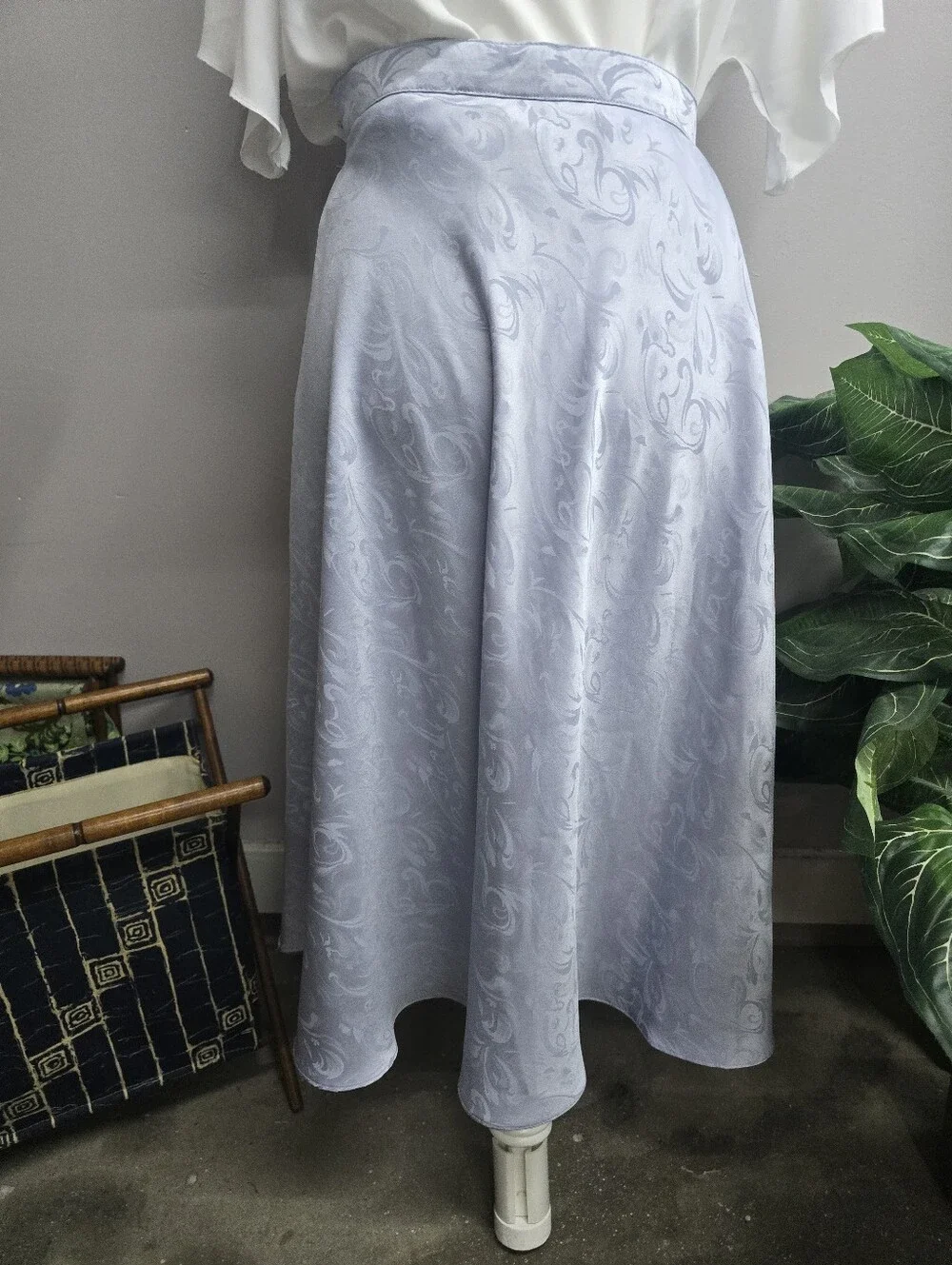 V I N T A G E:: Blue Satin Midi Skirt